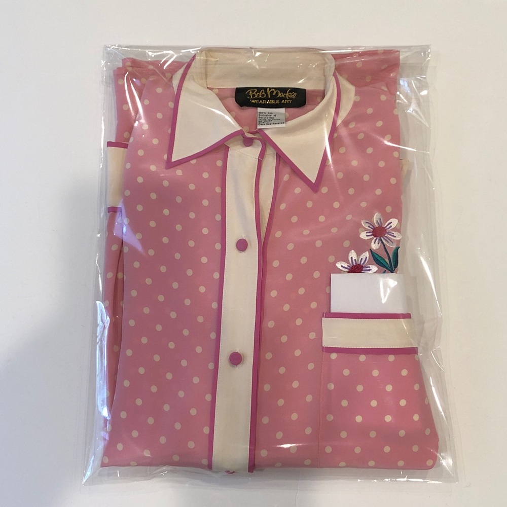 Bob Mackie Pink Polka Dot Embroidered Silk Blouse - Picture 14 of 15